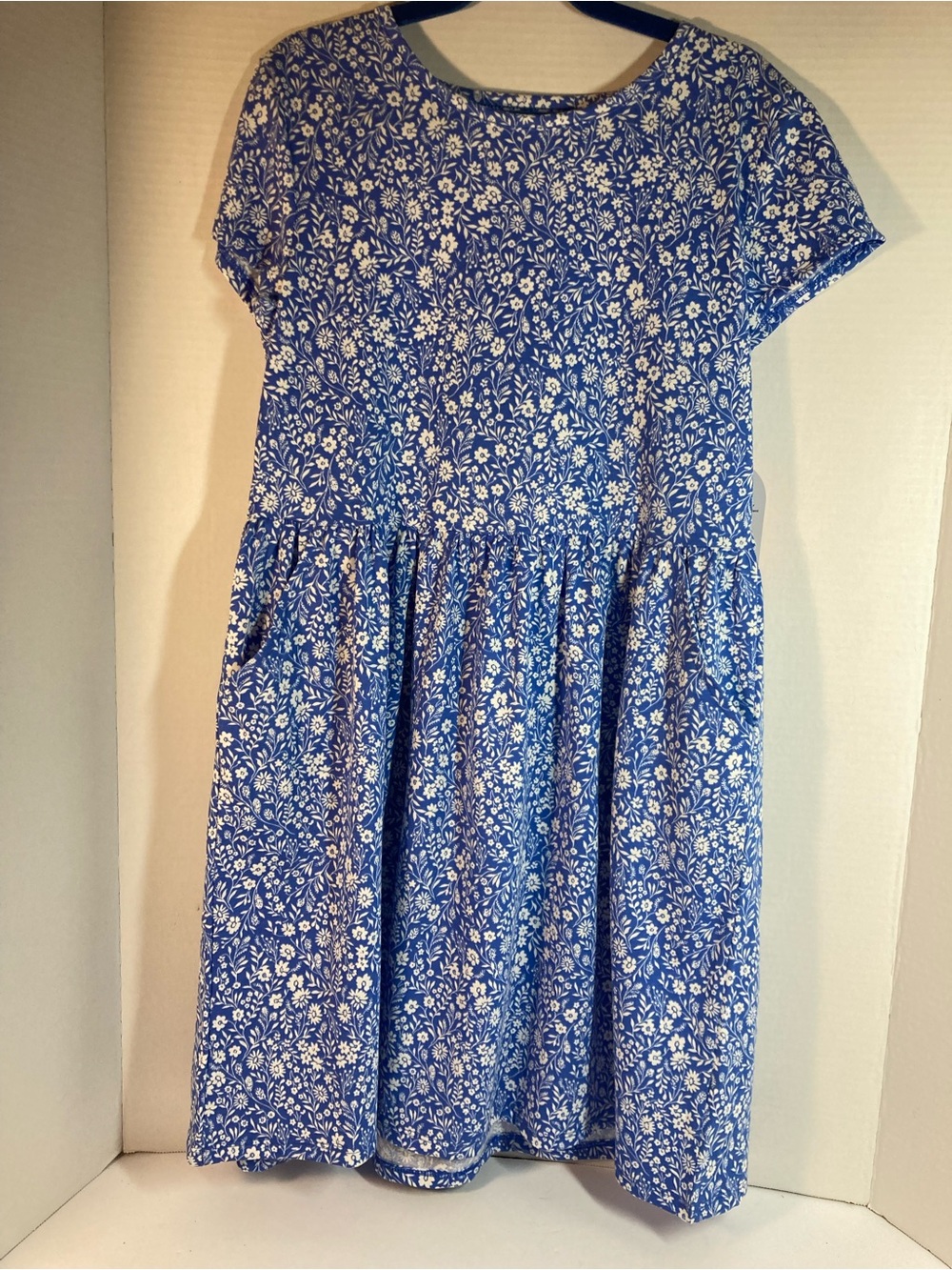 Girls Blue & White Floral Dress 10/12 L Wonder Nation NWT